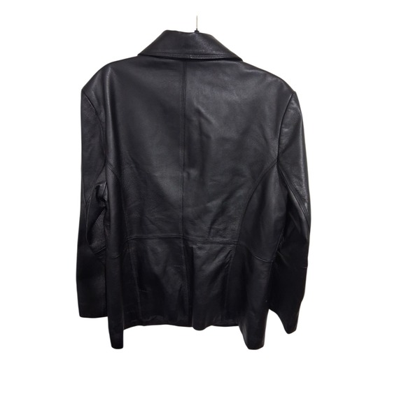 Y2k VTG Worthington Black Genuine‎ Leather Blazer Jacket Women's XL Button Front - Picture 2 of 9